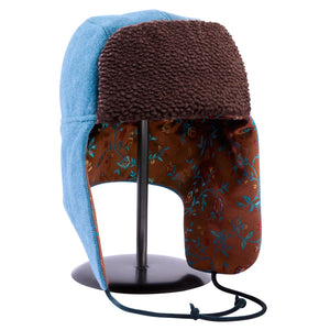 "1876" Hat - Light Blue Wool With Brown-Teal-Rose Floral Lining