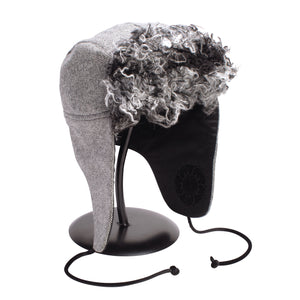 "1876" Hat - Black & White Wool With Black Lining & Fuzzy Brim