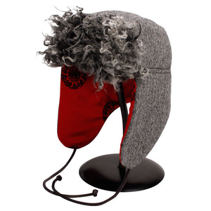 "1876" Hat - Black & White Wool With Red Lining & Fuzzy Brim