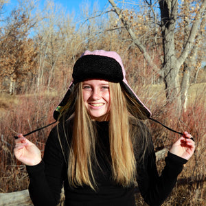 "1876" Hat - Pink Wool Trapper Hat With Butterfly Lining