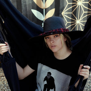 "High Noon" Hat - Black Straw with Red Silk Band & Silver Arrowhead Pendant