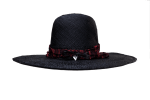 "High Noon" Hat - Black Straw with Red Silk Band & Silver Arrowhead Pendant