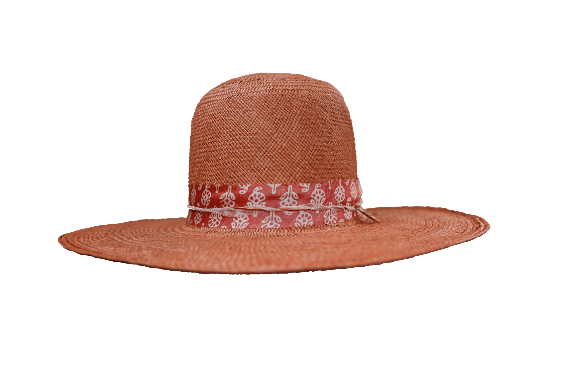 "High Noon" Hat - Terra Cotta Straw with Orange Silk Band & Gold Arrowhead Pendant