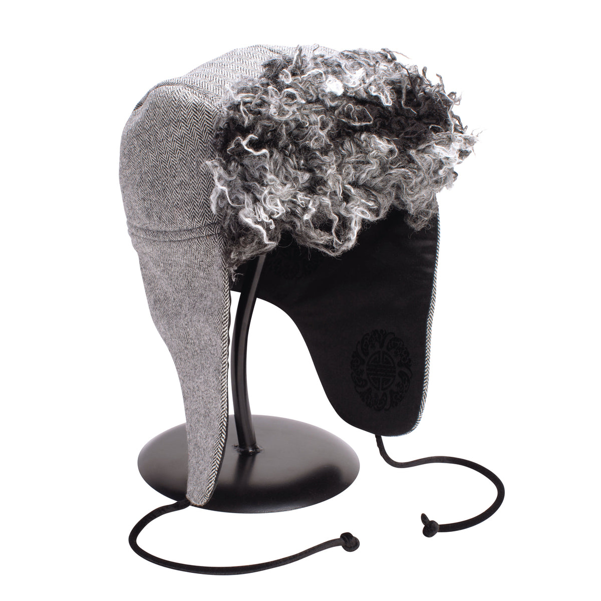 "1876" Hat - Black & White Wool With Black Lining & Fuzzy Brim