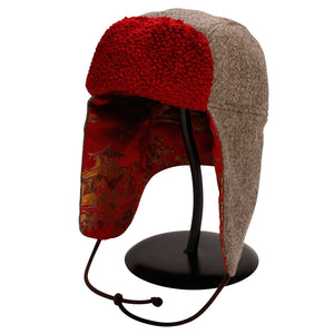 "1876" Hat - Brown-Cream Wool With Red-Gold Lining