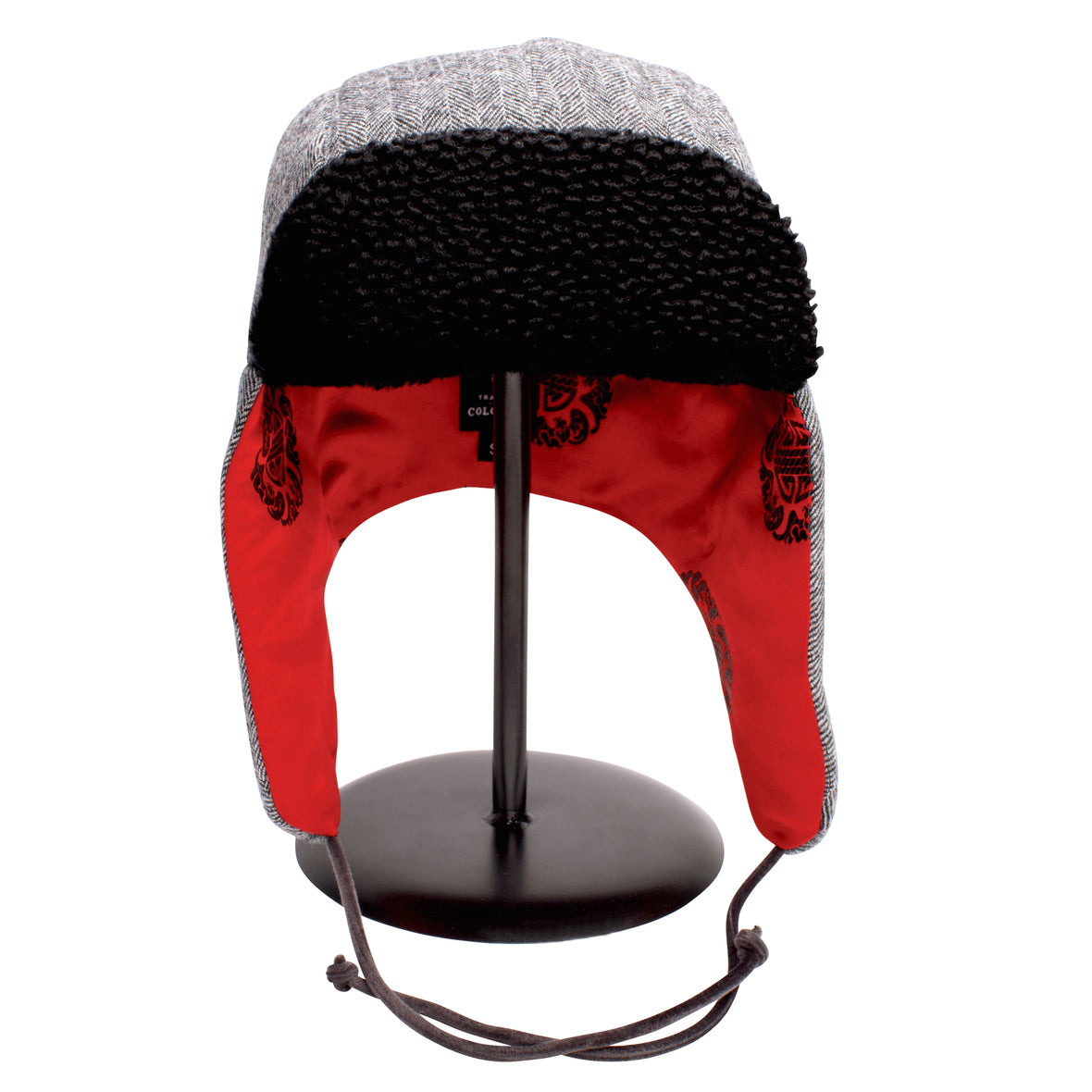 1876 Hat - Black & White Wool With Red Lining & Fuzzy Brim