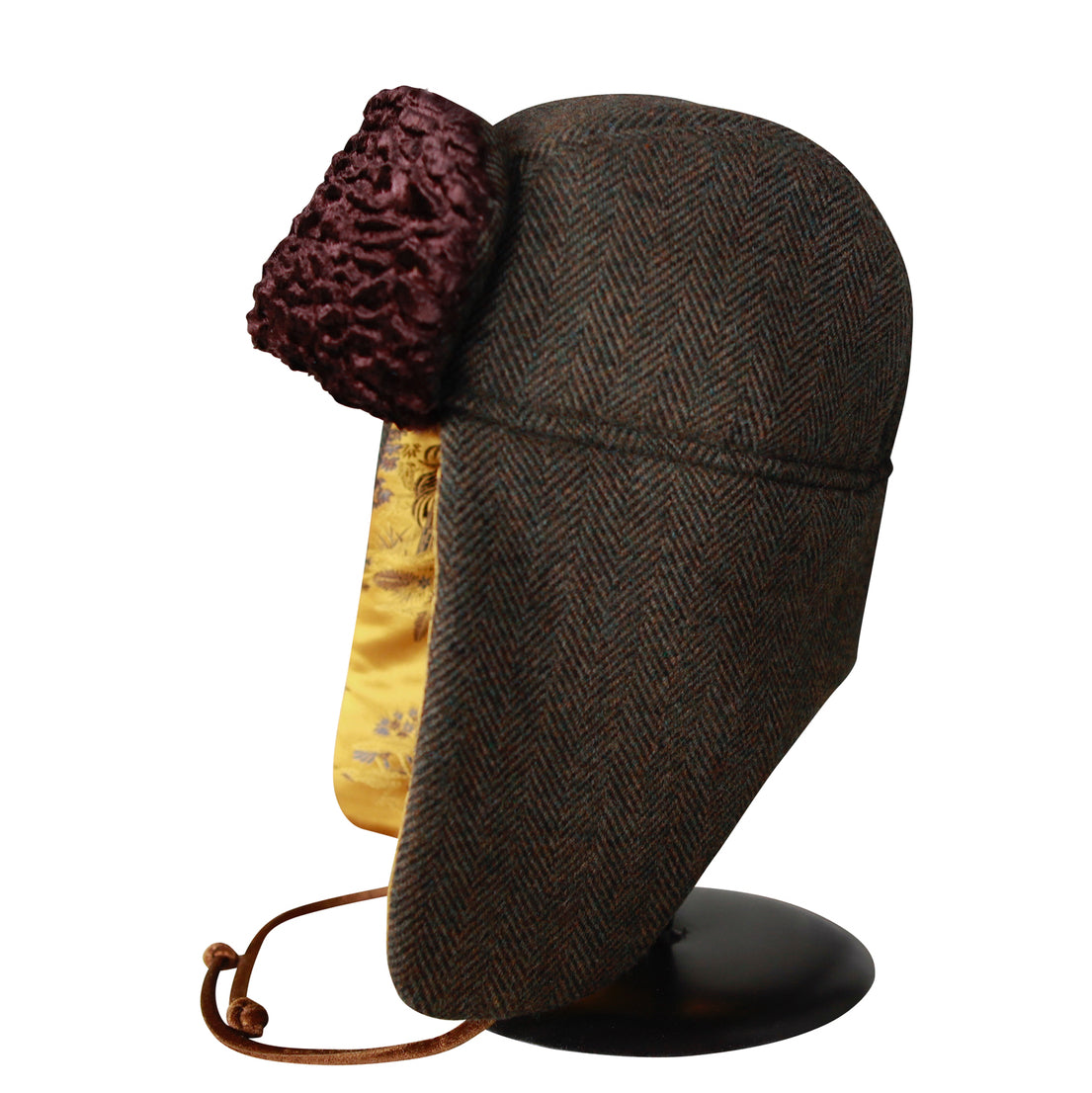 "1876" Hat - Green-Brown Wool-Cashmere With Gold Lining