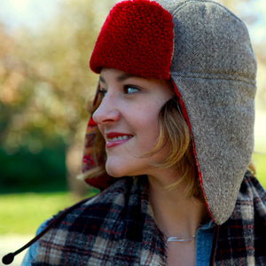 "1876" Hat - Brown-Cream Wool With Red-Gold Lining