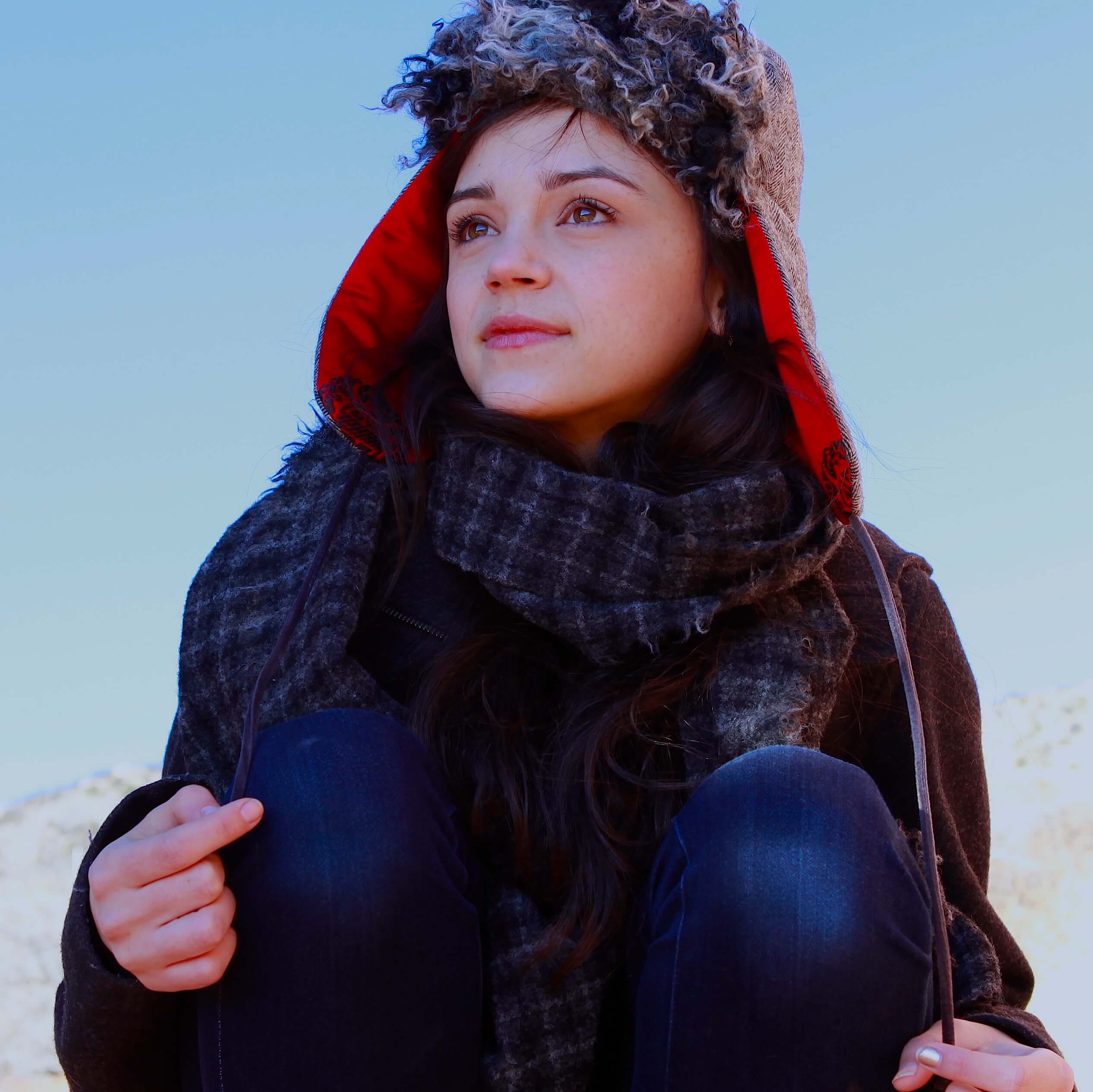 1876 Hat - Black & White Wool With Red Lining & Fuzzy Brim