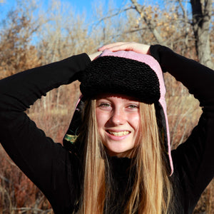 "1876" Hat - Pink Wool Trapper Hat With Butterfly Lining