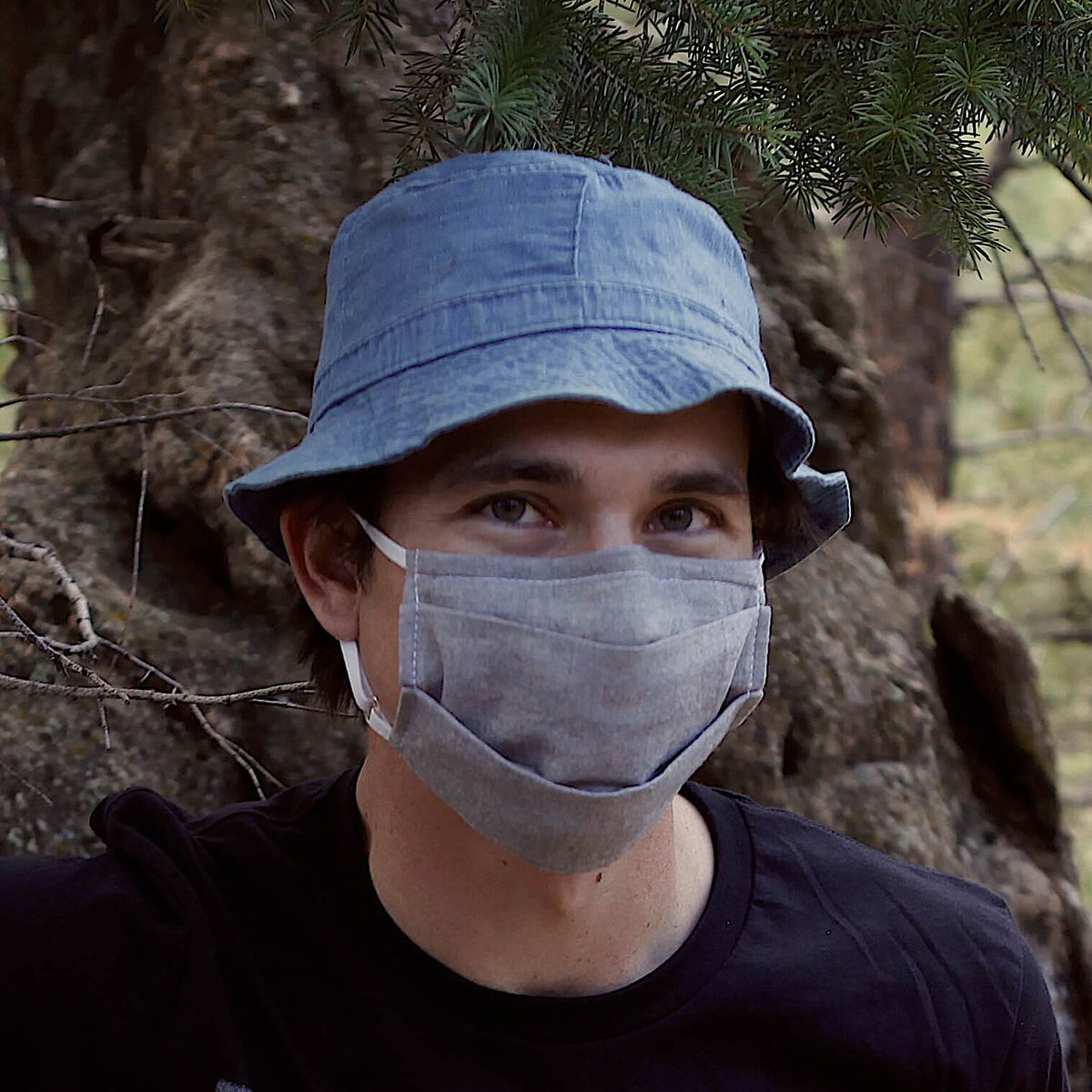 Organic Cotton Reversible Accordion Face Mask - Grey-Yellow Stripes