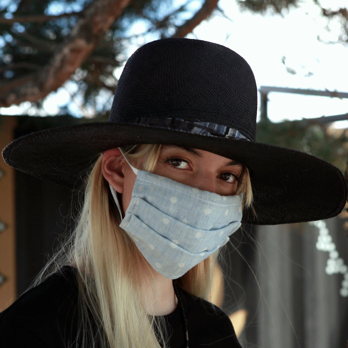 Organic Cotton Reversible Accordion Face Mask - Blue-White Dots