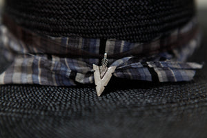 "High Noon" Hat - Black Straw with Blue Silk Band & Silver Arrowhead Pendant